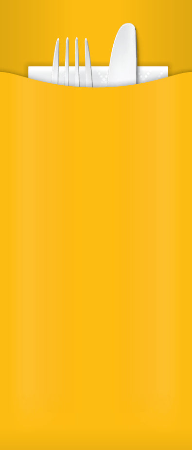 "Introductory Special" Yiassoo Yellow Paper Cutlery Pouch 85 x 200mm with 3ply White Napkin