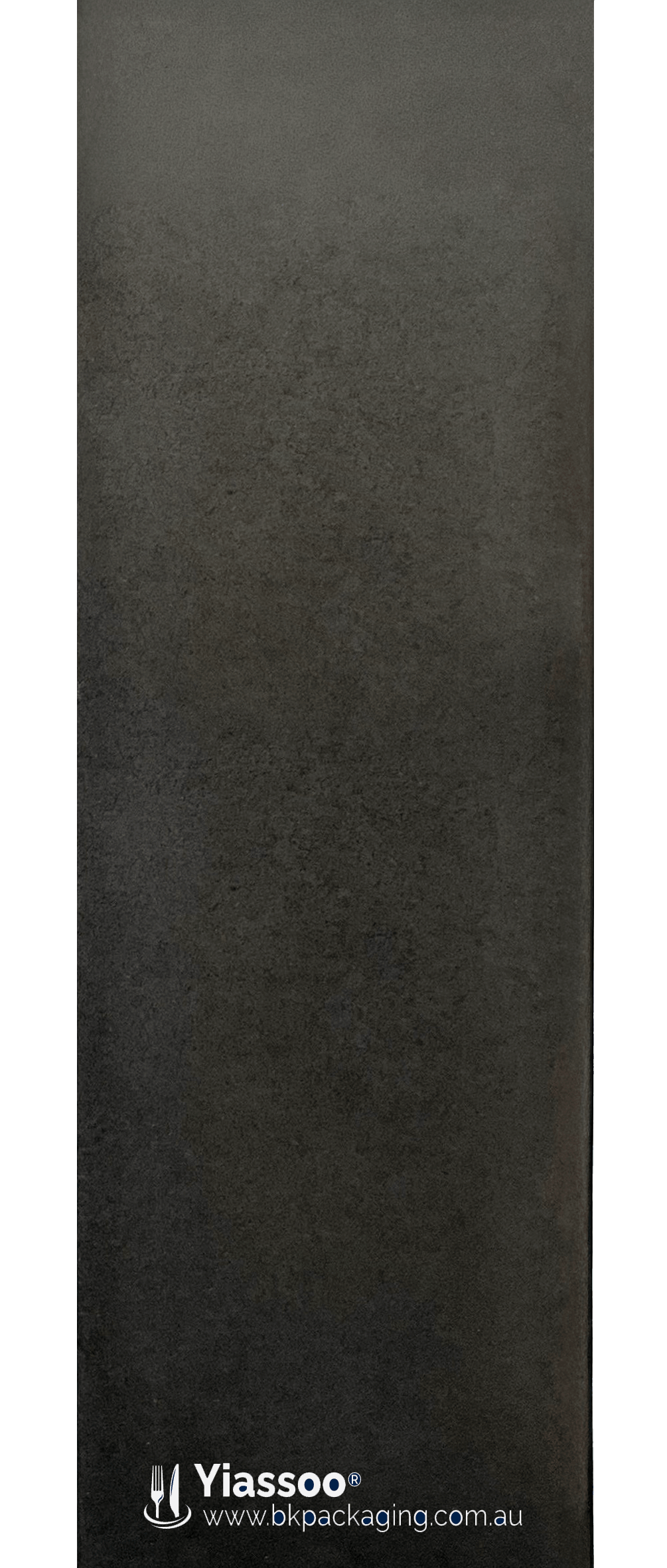 back of smoky black paper printed cutlery pouch with Yiassoo logo 