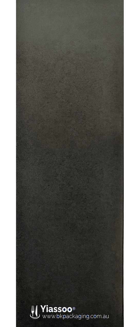 back of smoky black paper printed cutlery pouch with Yiassoo logo 