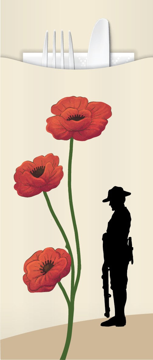 Yiassoo ANZAC Cutlery Pouch 85 x 200mm with 3ply White Napkin