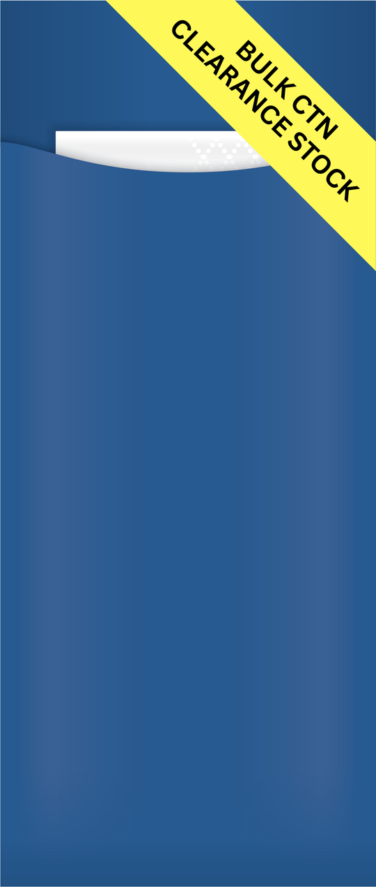 NAVY BLUE POUCH WITH BULK CTN CLEARANCE STOCK LABEL