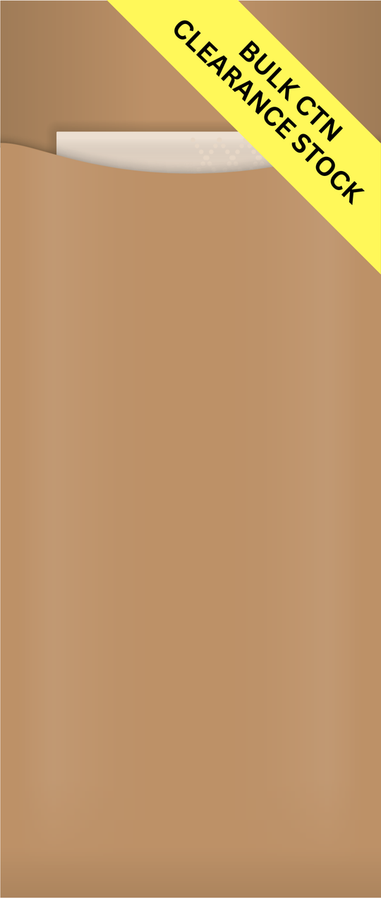 KRAFT CUTLERY POUCH WITH BULK CTN CLEARANCE STOCK LABEL