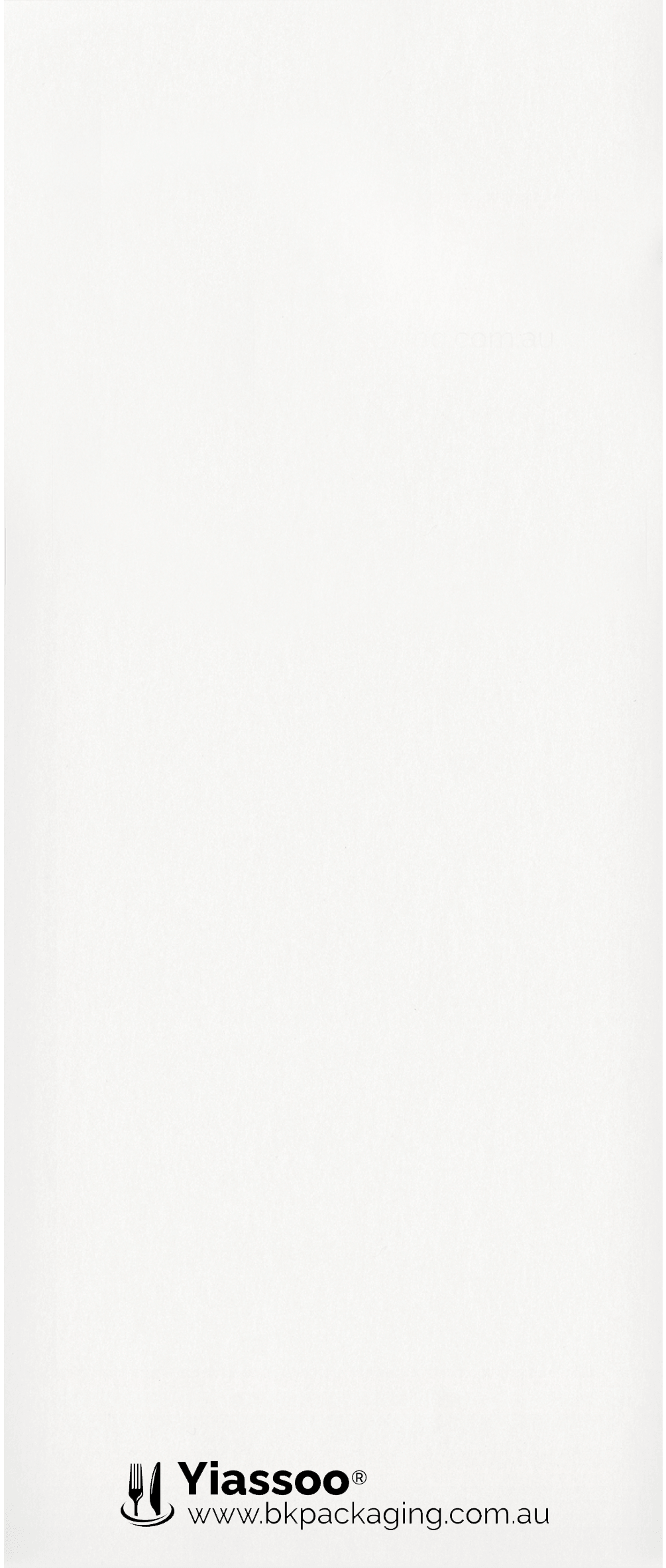 back of deluxe premium white paper cutlery pouch with Yiassoo logo