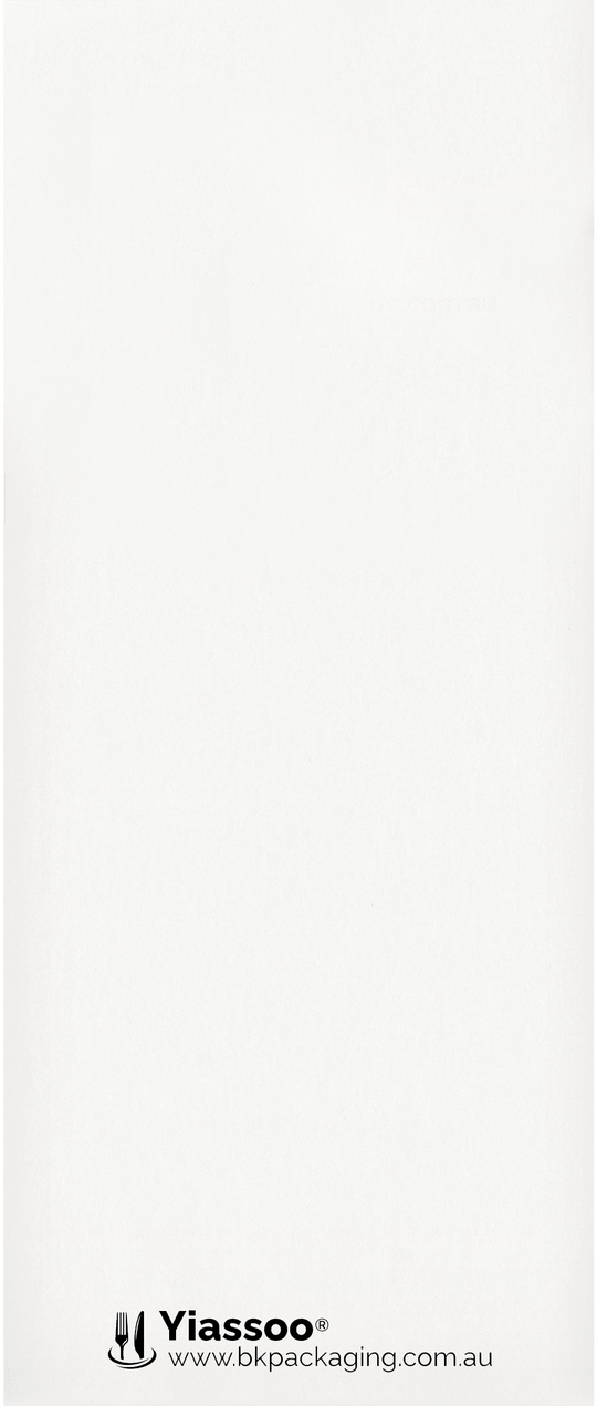 back of deluxe premium white paper cutlery pouch with Yiassoo logo