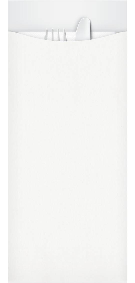 Yiassoo Deluxe Premium White Paper Cutlery Pouch 97 x 230mm with 3ply Embossed White Napkin