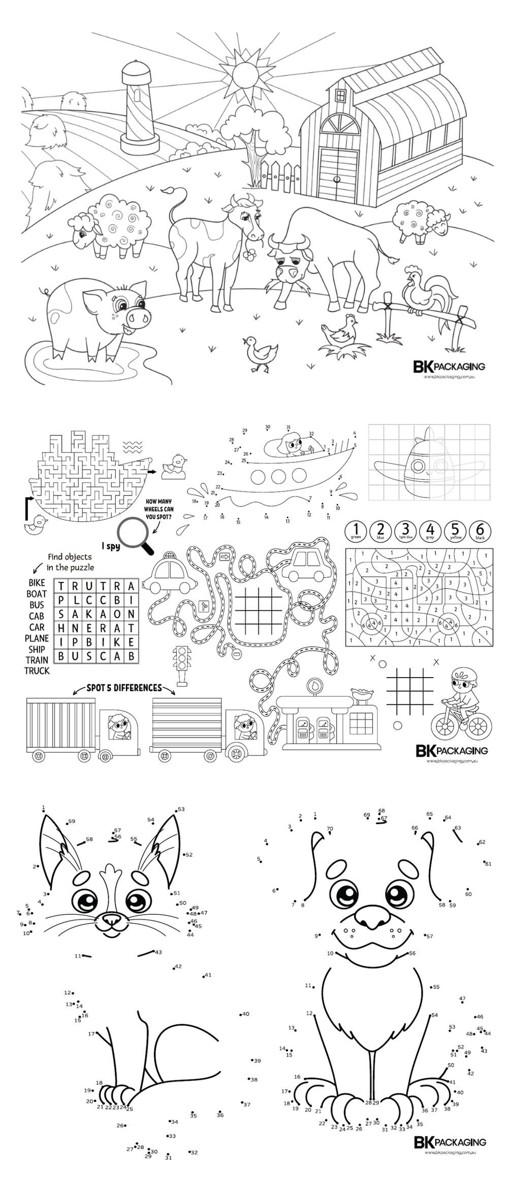 assorted kids games on placemats, styles 4-6