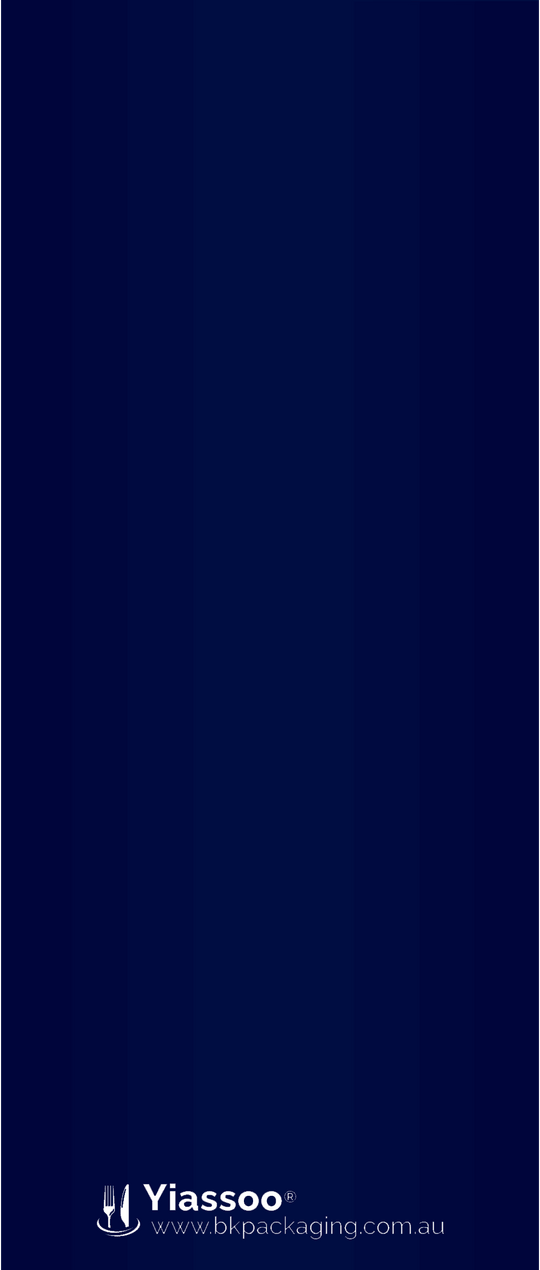 back of navy deluxe paper cutlery pouch with Yiassoo logo 