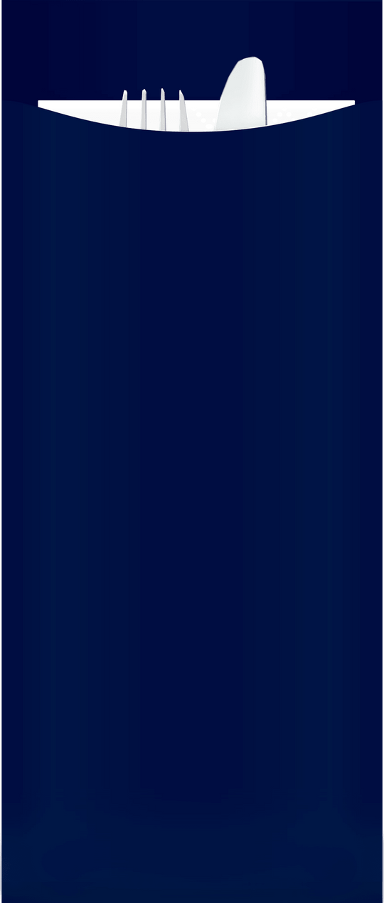 new navy deluxe paper cutlery pouch with white 3 ply napkin and cutlery 