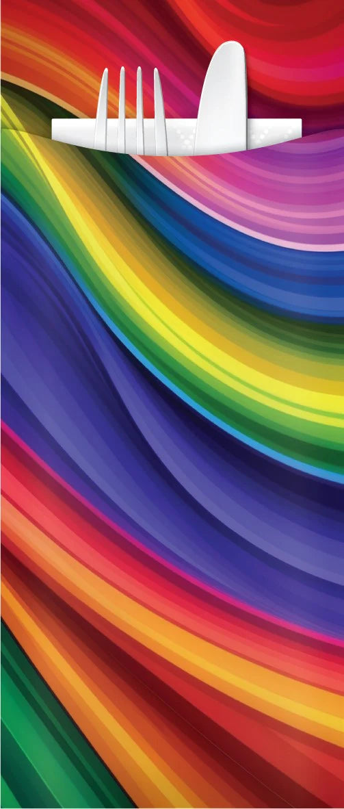 Yiassoo Rainbow Cutlery Pouch 85 x 200mm with 3ply White Napkin