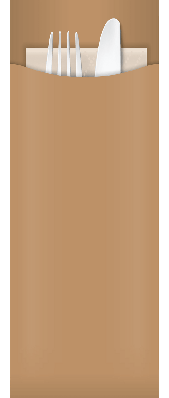 kraft paper cutlery pouch with white napkin and cutlery