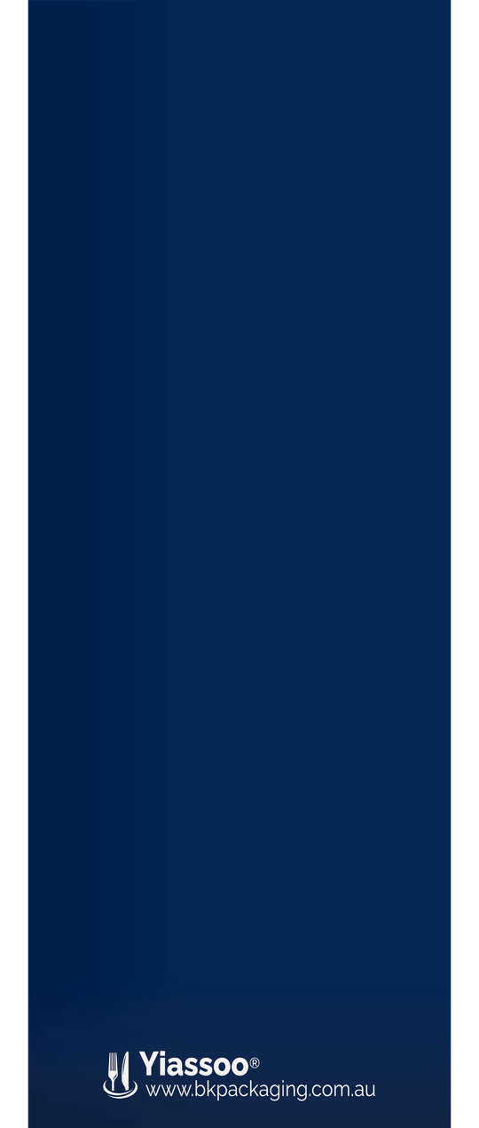 back of navy paper cutlery pouch with yiassoo logo 