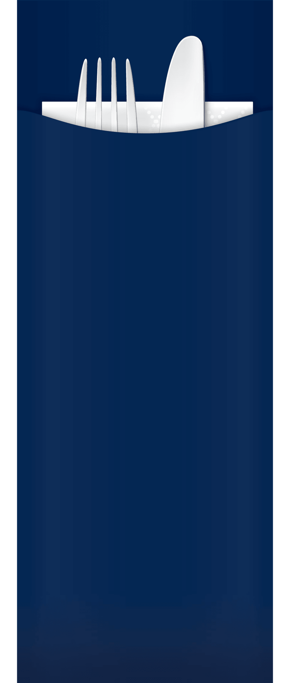 navy paper cutlery pouch with white napkin and cutlery 