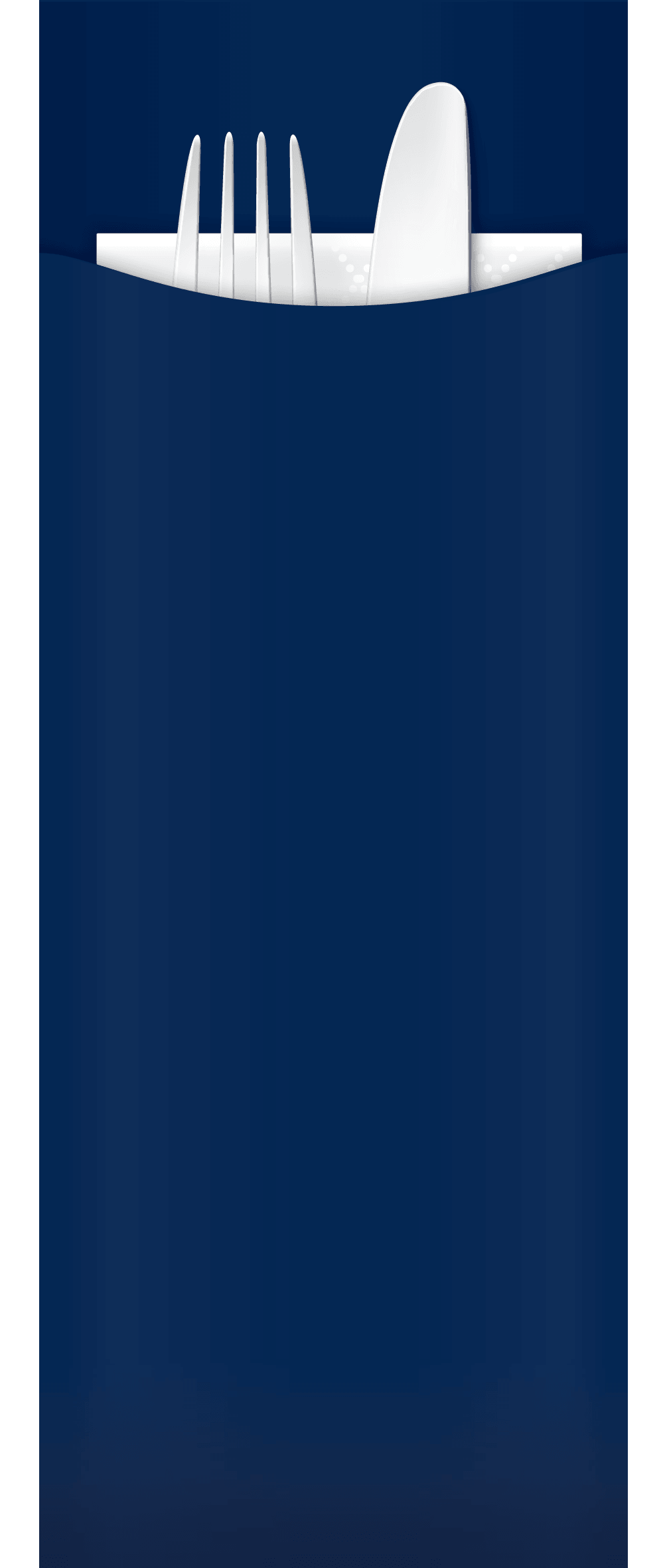 navy paper cutlery pouch with white napkin and cutlery 