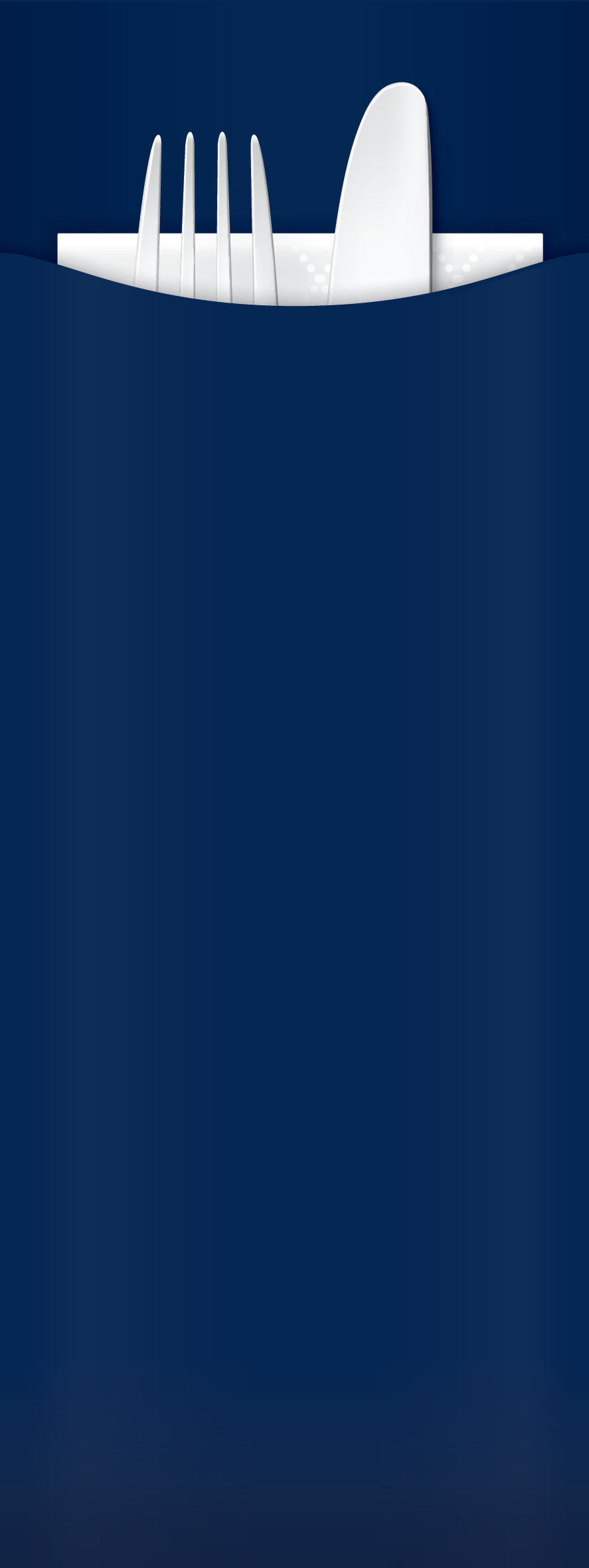 navy blue cutlery pouch with cutlery and a 2 ply white napkin