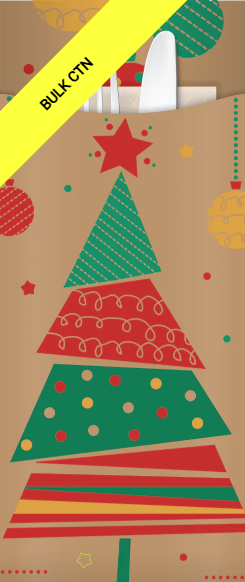 Yiassoo Xmas Kraft Paper Cutlery Pouch 85 x 200mm with 3ply White Napkin