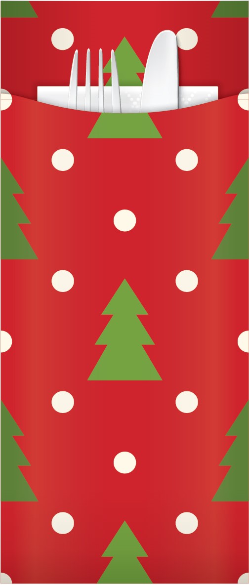 Yiassoo Christmas Cutlery Pouch 85 x 200mm with 3ply White Napkin