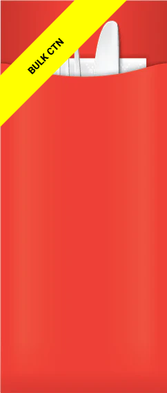 Yiassoo Red-Orange Cutlery Pouch 85 x 200mm with 3ply White Napkin