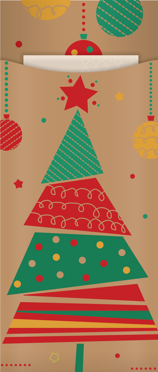 Yiassoo Christmas Kraft Paper Cutlery Pouch 85 x 200mm with 3ply Kraft Napkin
