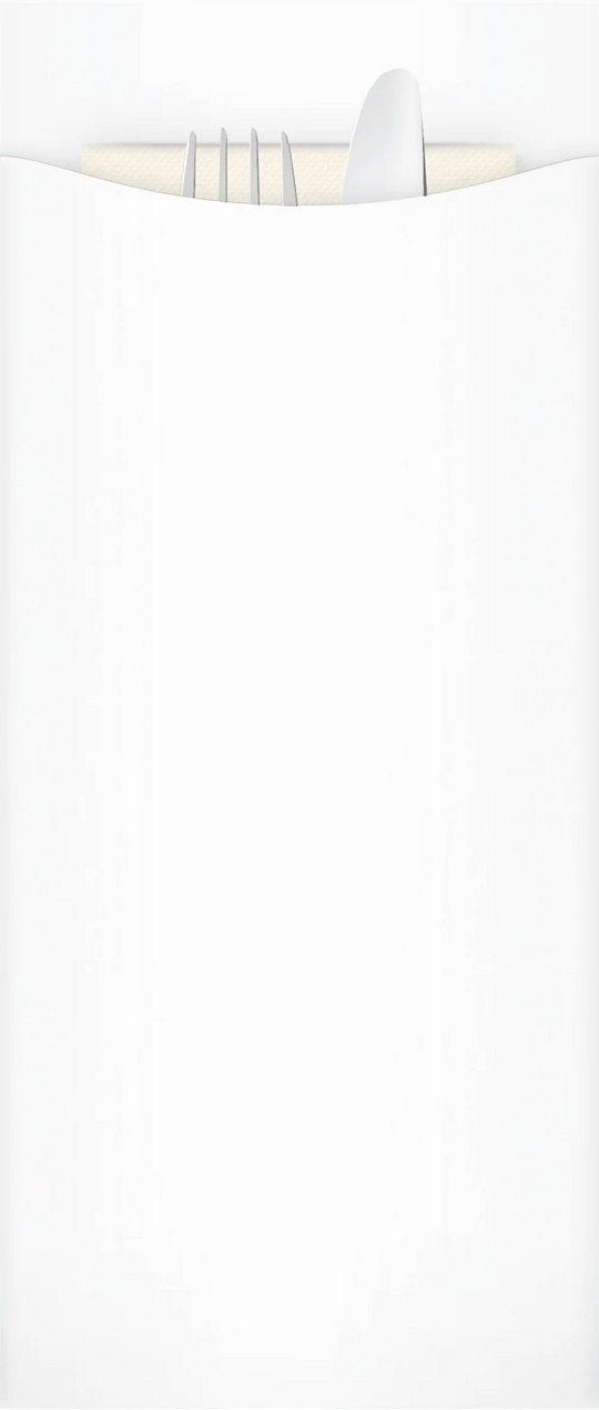 Yiassoo Luxury White Premium Paper Cutlery Pouch 110 x 230mm with White Airlaid Napkin