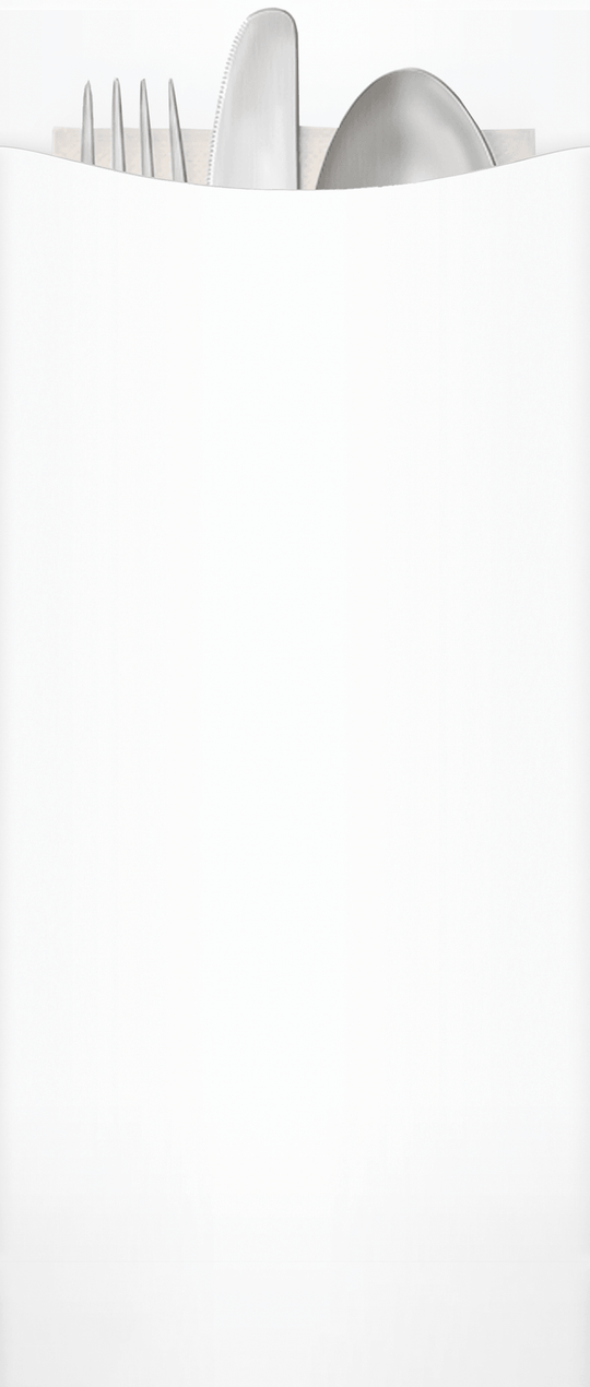 premium white paper cutlery pouch with white airlaid napkin and cutlery 