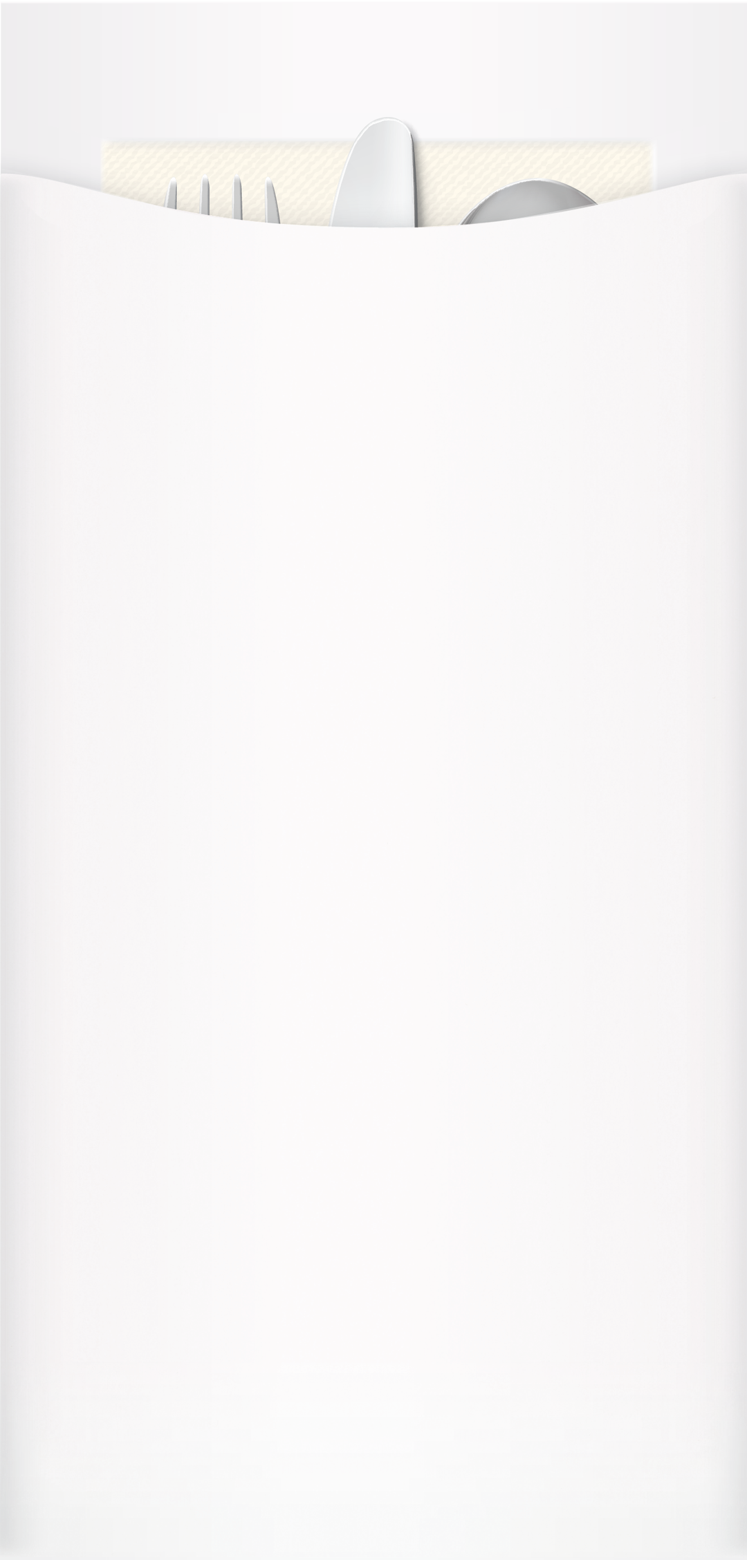 premium white cutlery pouch with cutlery and napkin 110x230mm