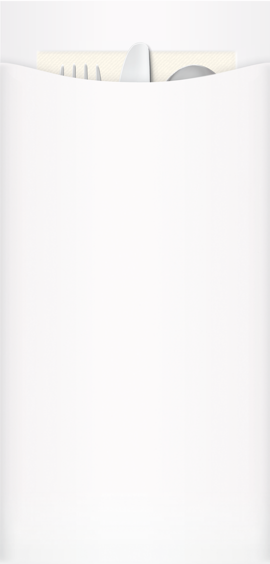 premium white cutlery pouch with cutlery and napkin 110x230mm